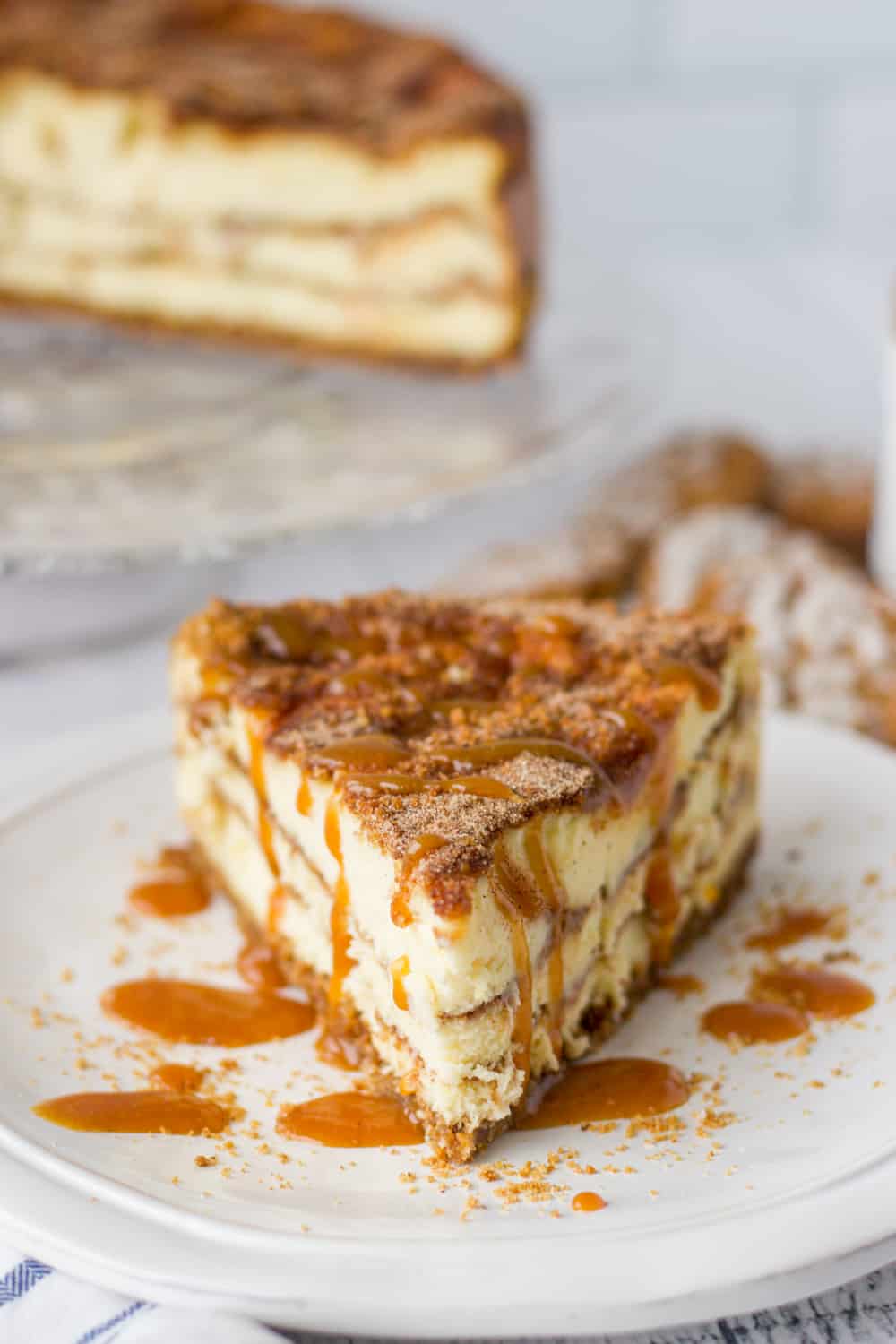 A slice of Cinnabun Cheesecake