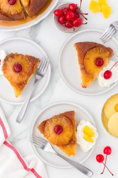 Slices of pineapple cake topped with a brown sugar crust.