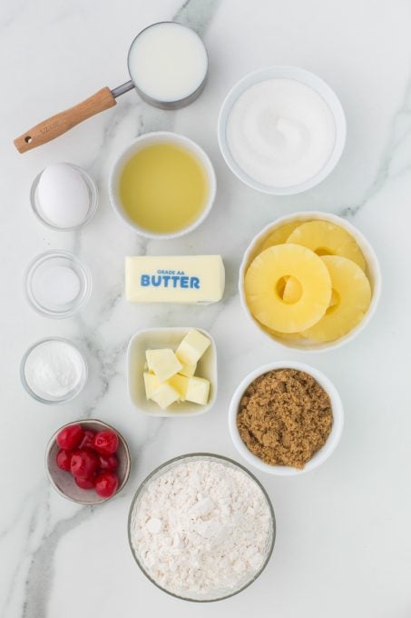 Ingredients for Pineapple Upside Down Cake.