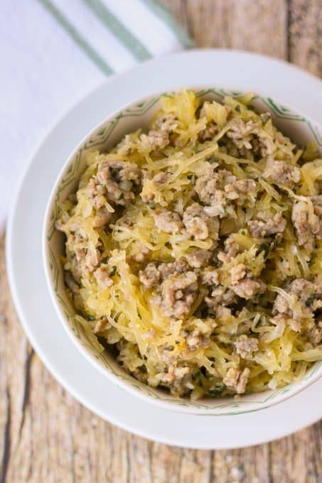 Spaghetti Squash and sausage for an easy dinner.