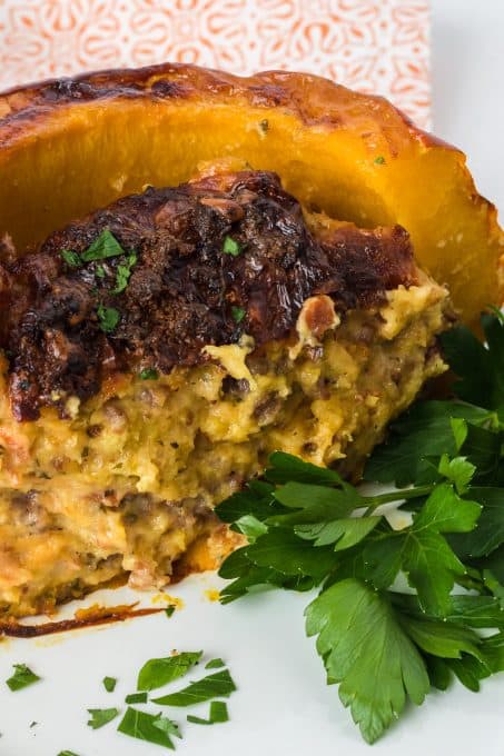 Pie pumpkin with a savory stuffing.