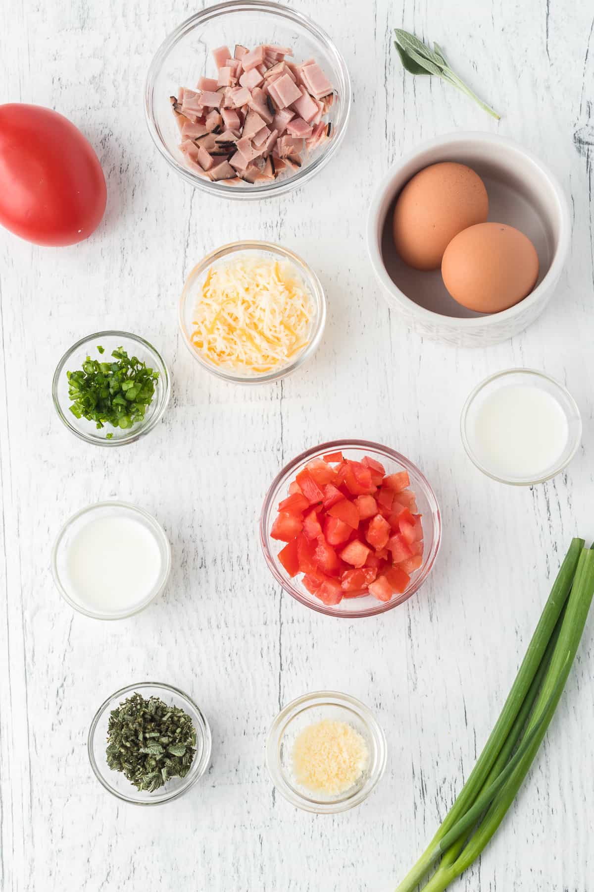 Ingredients for Sage and Ham Baked Eggs.