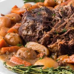 Slow Cooker carrots, potatoes, and pot roast.