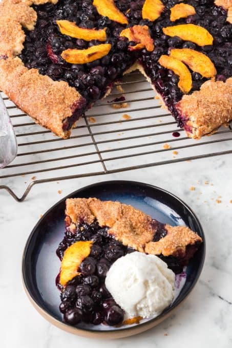 Blueberries and peach slices make up this easy galette dessert.