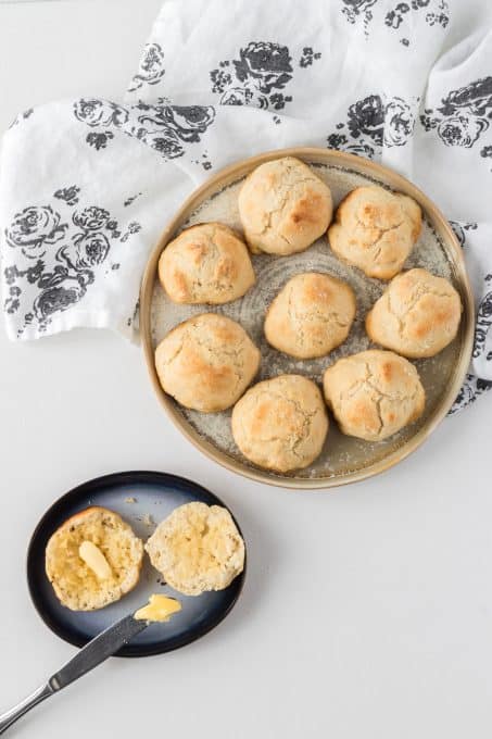 Dinner rolls made with 7UP, Bisquick, butter and Greek yogurt.