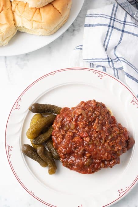 A meat sauce sandwich made in the slow cooker.
