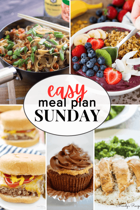 Easy Meal Plan Sunday {Week 60} –  these six dinners, including burgers and a lo mein recipe, two desserts and a breakfast recipe will help you remove the guesswork from this week’s meal planning. Enjoy!

