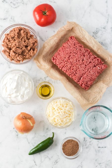 Ingredients for Easy Layered Taco Dip.