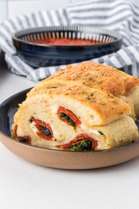 Pepperoni Bread stuffed with spinach.