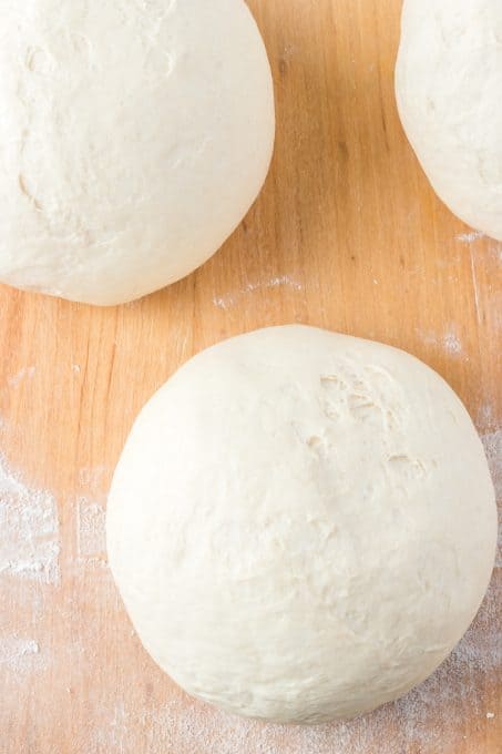 Balls of pizza dough made at home.