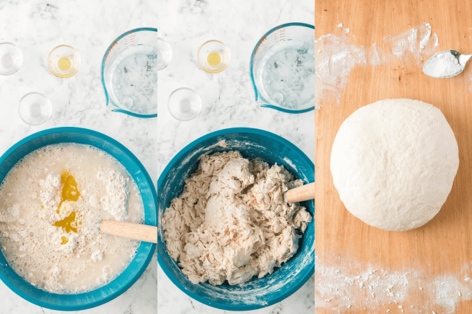 First set of process photos for making Homemade Pizza Dough.