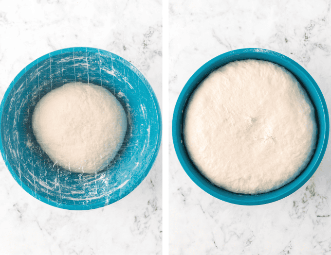 Second set of process photos for making Homemade Pizza Dough.