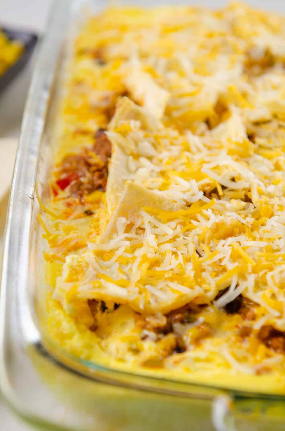 Make-Ahead Mexican Breakfast Casserole with Cheesy Eggs and Chorizo