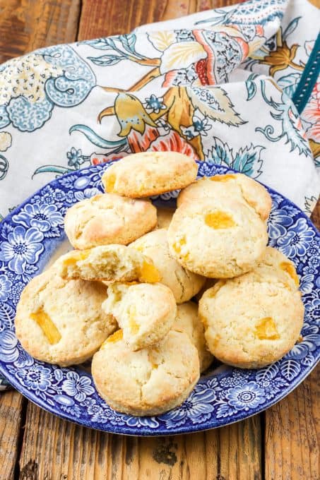 Scones made with peaches on a plate.