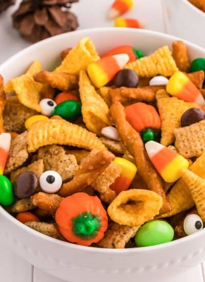 Candy Corn, Pretzels and other ingredients for a party snack.