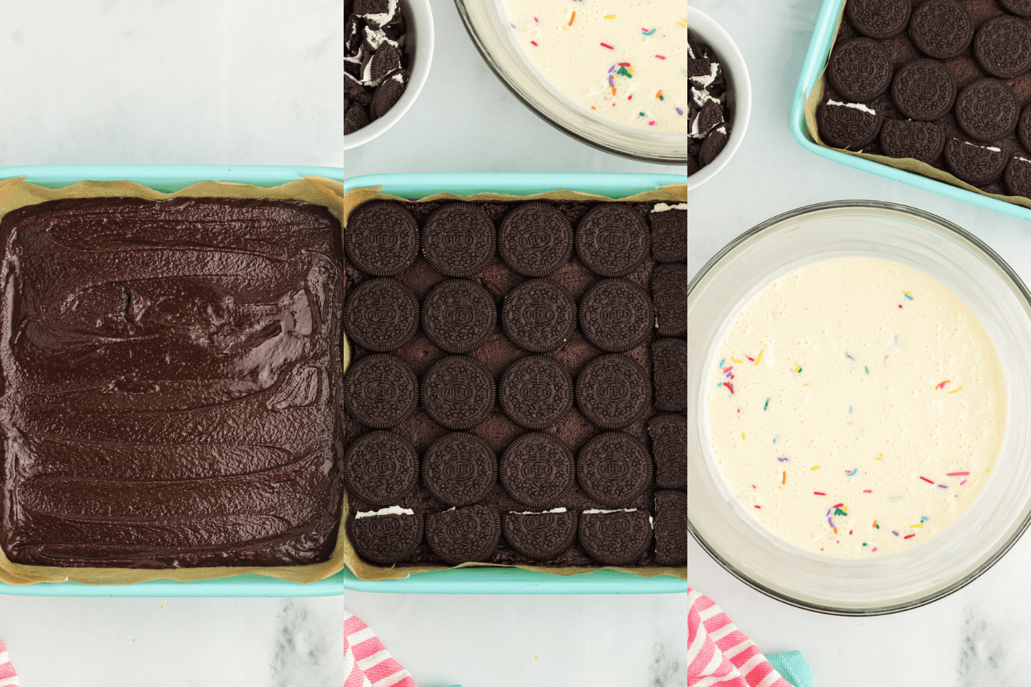 Process Photos for Funfetti Oreo Cheesecake Bars