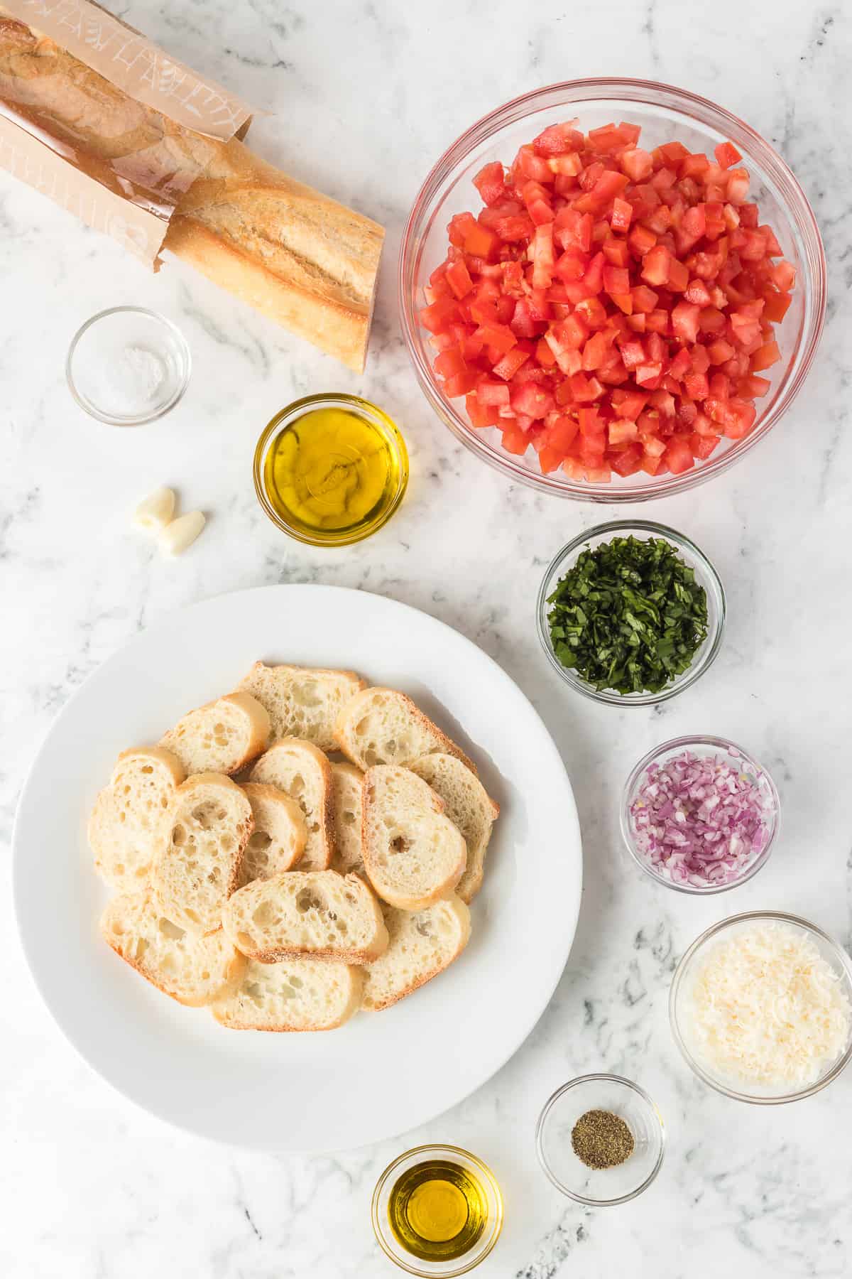 Ingredients for an Italian Tomato appetizer.