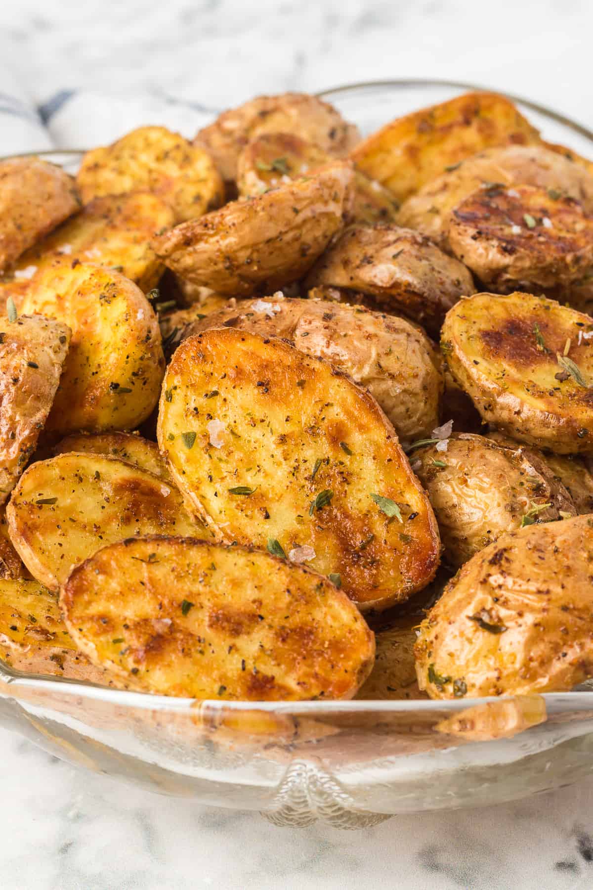 Seasoned baby potatoes cooked in the air fyer.