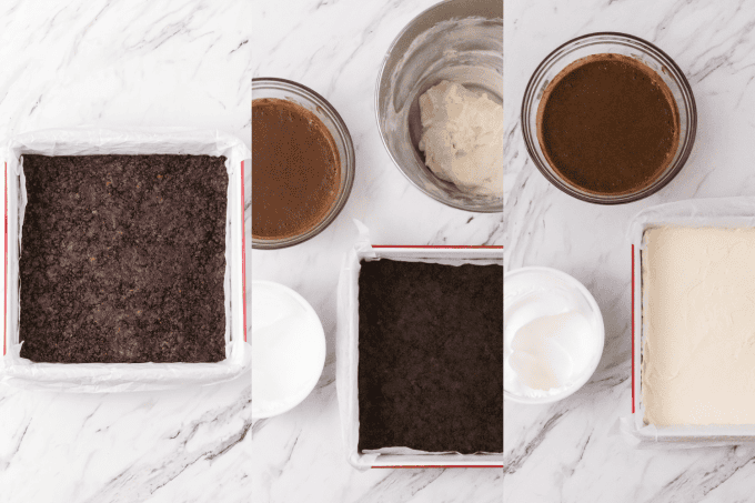 First set of process photos for no bake Chocolate Dream Bars.