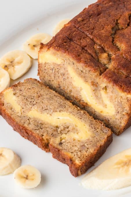 Banana bread with a sweet cream cheese filling.