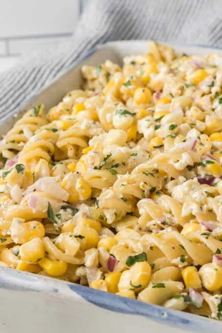 Rotini pasta, and Mexican Street Corn combine for an easy summer side dish.