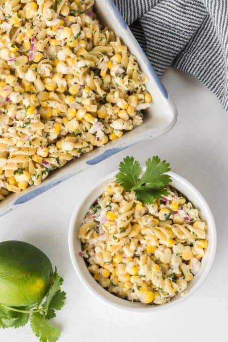 Corn pasta salad with Mexcian flavors.