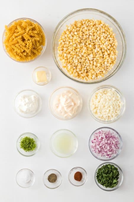 Ingredients for Mexican Street Corn Pasta Salad