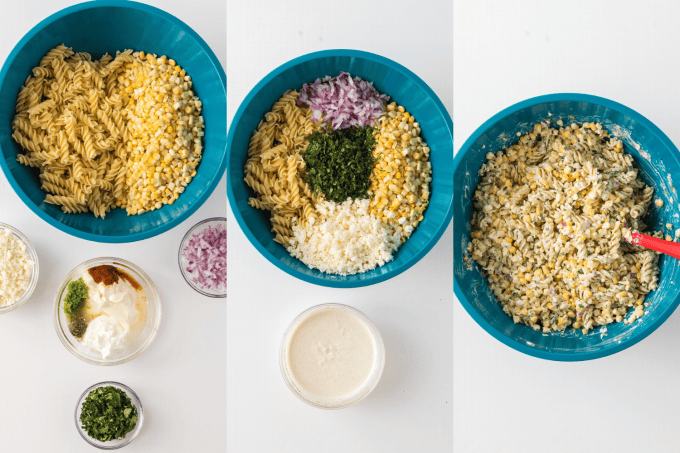 Mexican Street Corn Pasta Salad Process Photos
