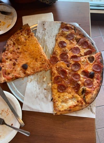 Half cheese, half pepperoni pizza at Modern Apizza