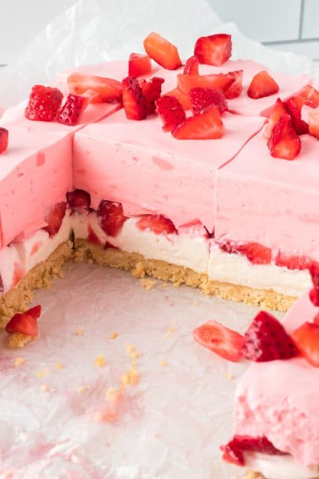 No Bake Strawberry Lasagna dessert.