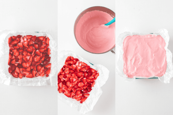 Third set of process photos for Strawberry Cream Dream Bars.