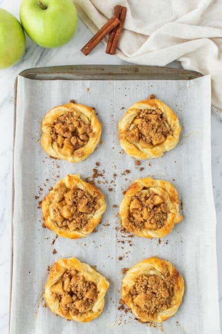 Apple Danish on a baking sheet.