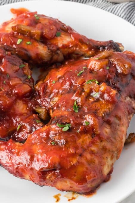 Grilled chicken with BBQ sauce.