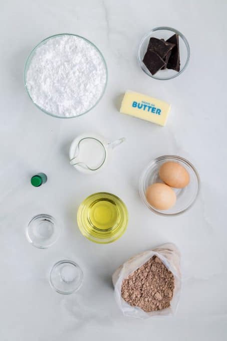 Ingredients for Chocolate Mint Cake Mix Cookies.