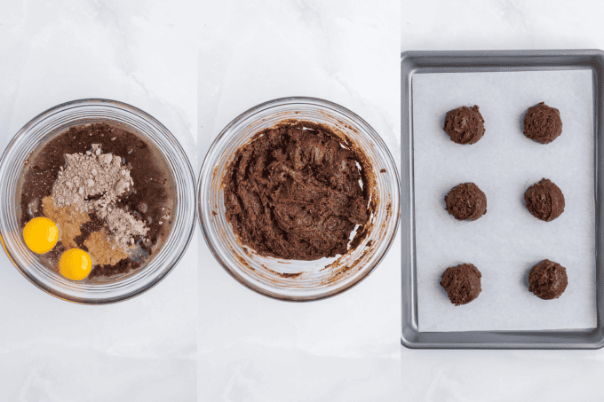 First set of process photos for Chocolate Mint Cake Mix Cookies.