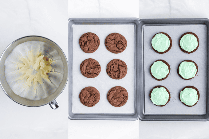 Second set of process photos for Chocolate Mint Cake Mix Cookies.