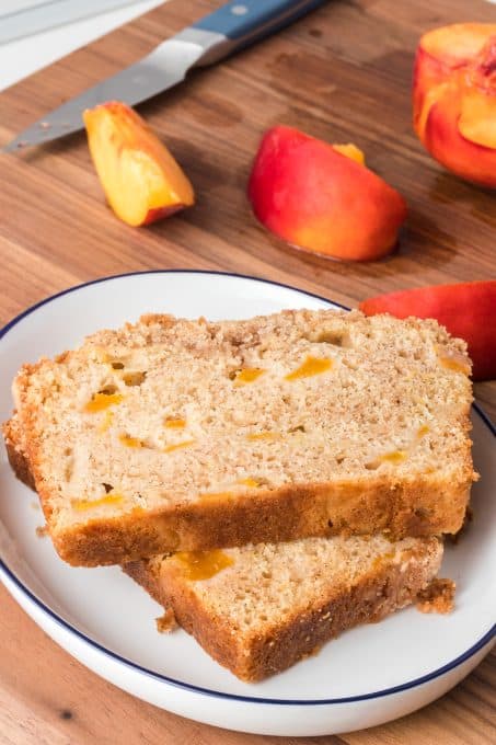 Chopped peaches in an easy bread.