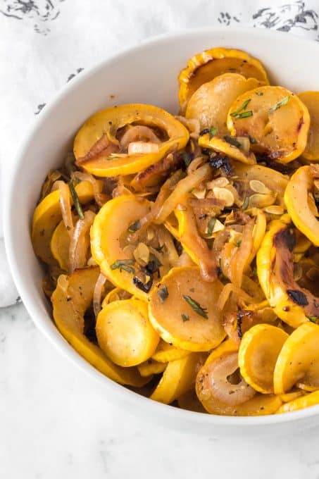 Summer squash that's been sauteed for a quick and easy side dish.