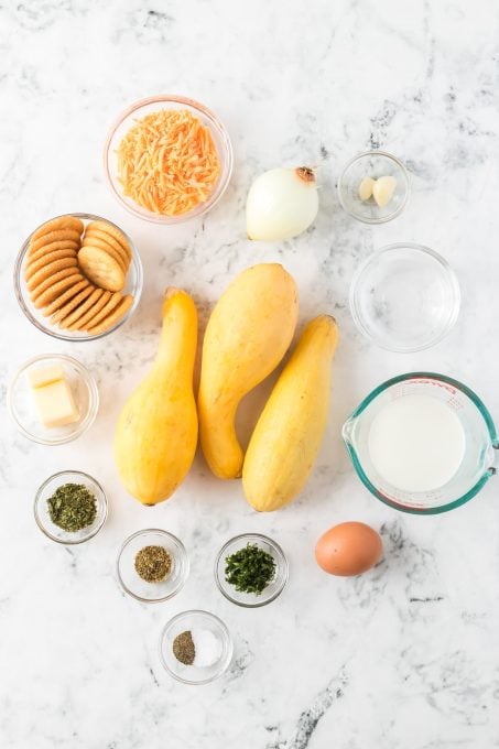 Yellow Squash Casserole ingredients.