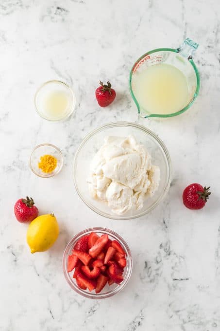 Ingredients for Strawberry Frosted Lemonade.