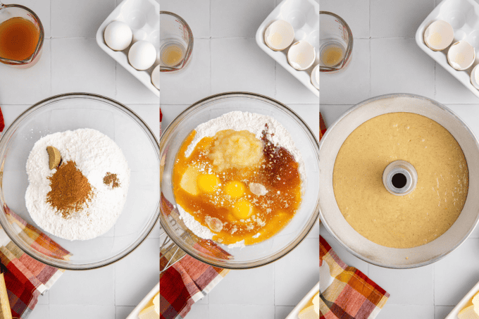 First set of photos of the Apple Cider Donut Cake process.