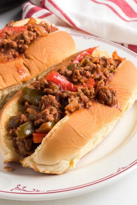 A torpedo roll filled with a sauce similar to a sloppy joe but better!