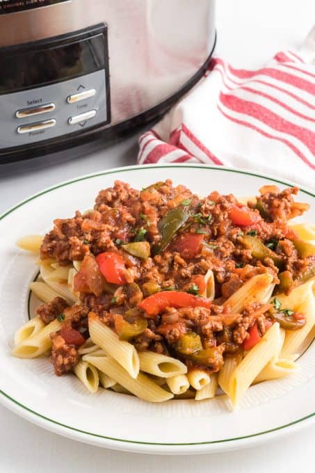 Pasta topped with a sauce similar to sloppy joes.