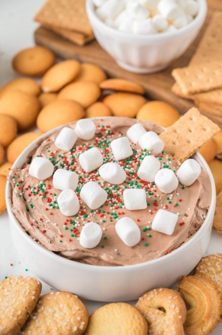 A bowl of an easy dessert dip with chocolate.