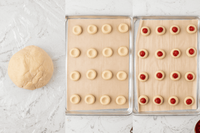 Second set of process photos for Cherry Thumbprint Cookies.