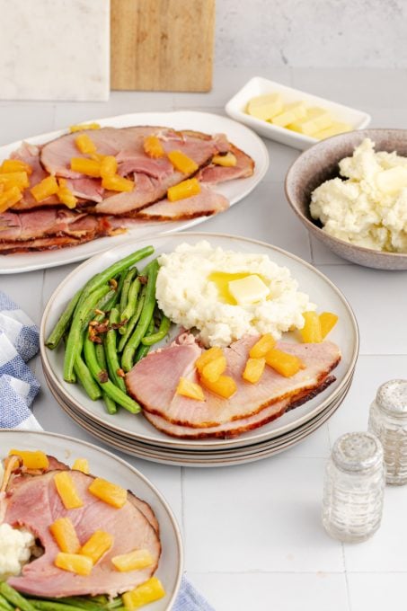 Holiday ham made with brown sugar and pineapple.