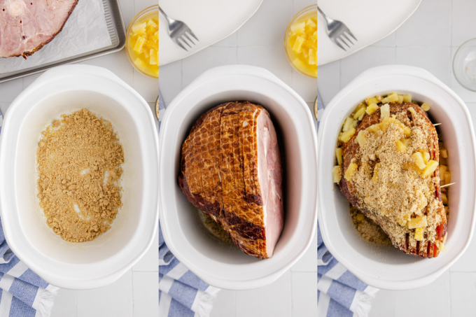 Easy Crockpot Ham process photos.