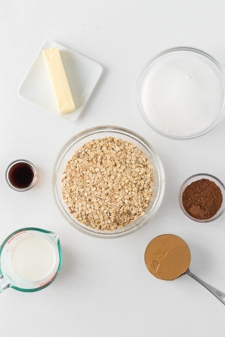 Ingredients for Chocolate Peanut Butter No Bake Cookies.