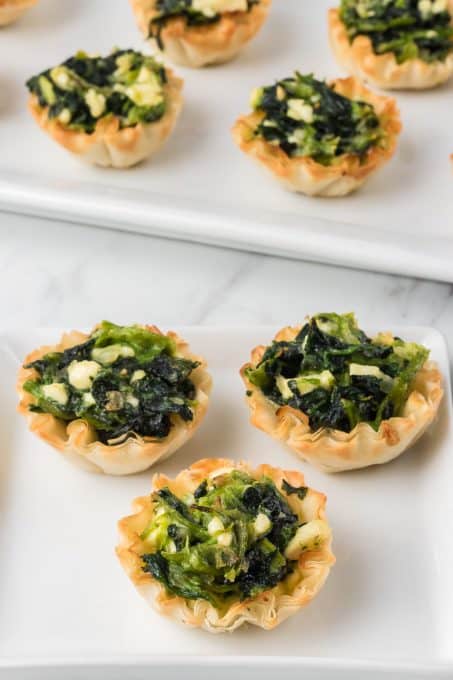 Filo dough shells with a spinach filling.