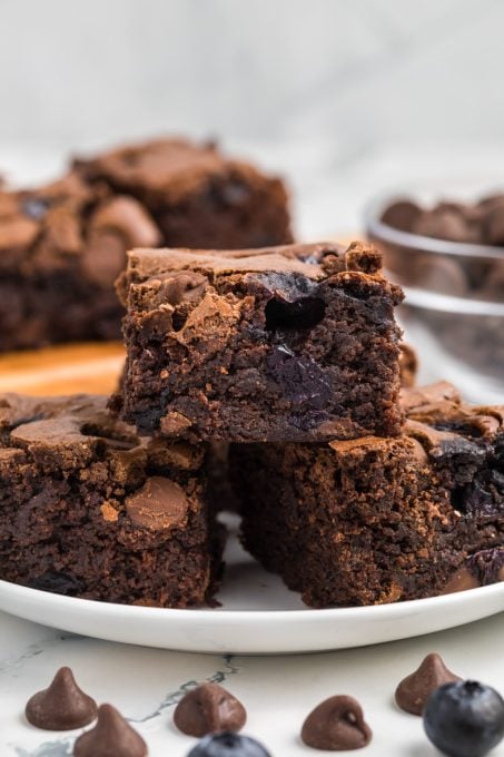 Chocolate bars bursting with fresh blueberries.